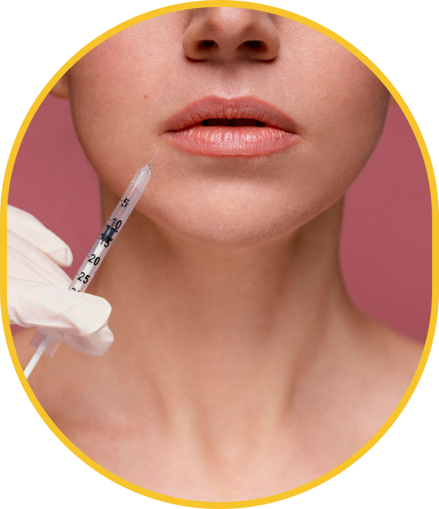 D'une injection d'acide hyaluronique au menton administrée près du bas du visage d'une femme 