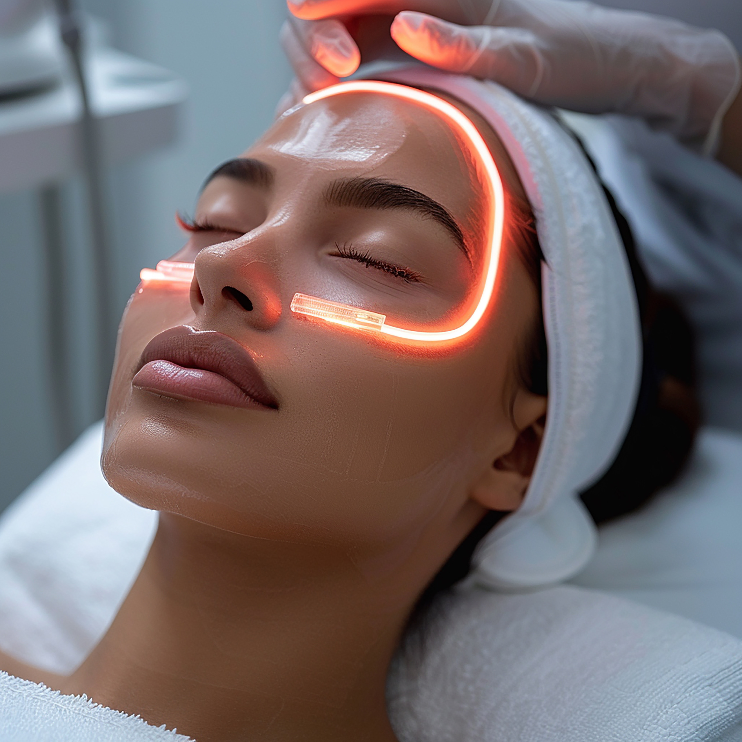Acrylic light treatment for facial rejuvenation, enhancing skin texture and reducing fine lines.