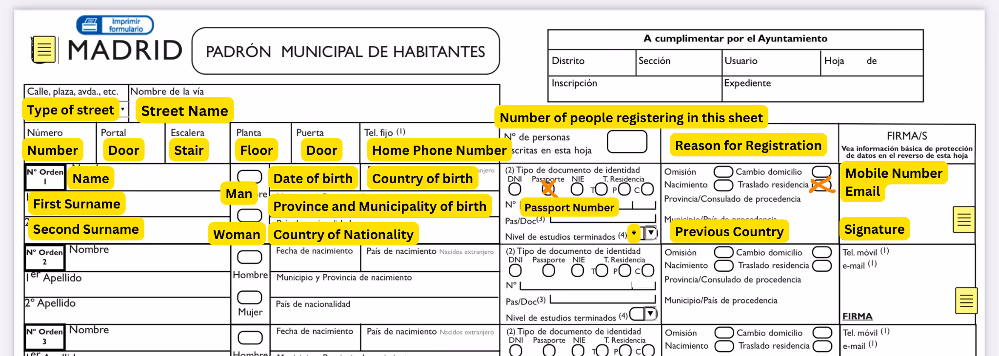 Translated Empadronamiento Form for Expats in Spain