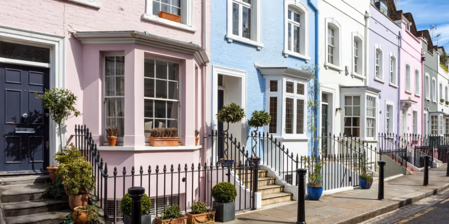 photo of colourful houses in London from the street