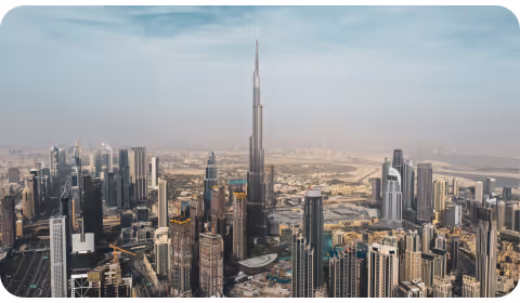 Aerial view of Dubai downtown, where you can find the Burj Khalifa