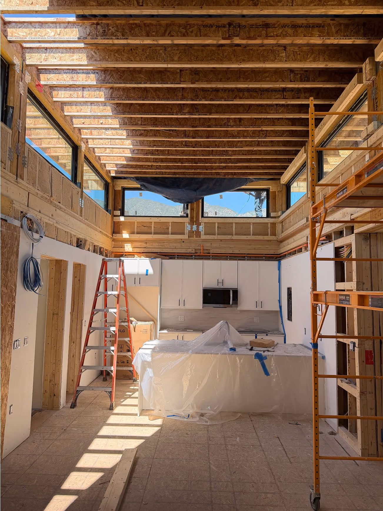 Interior framing of the Glenrose modular home during construction