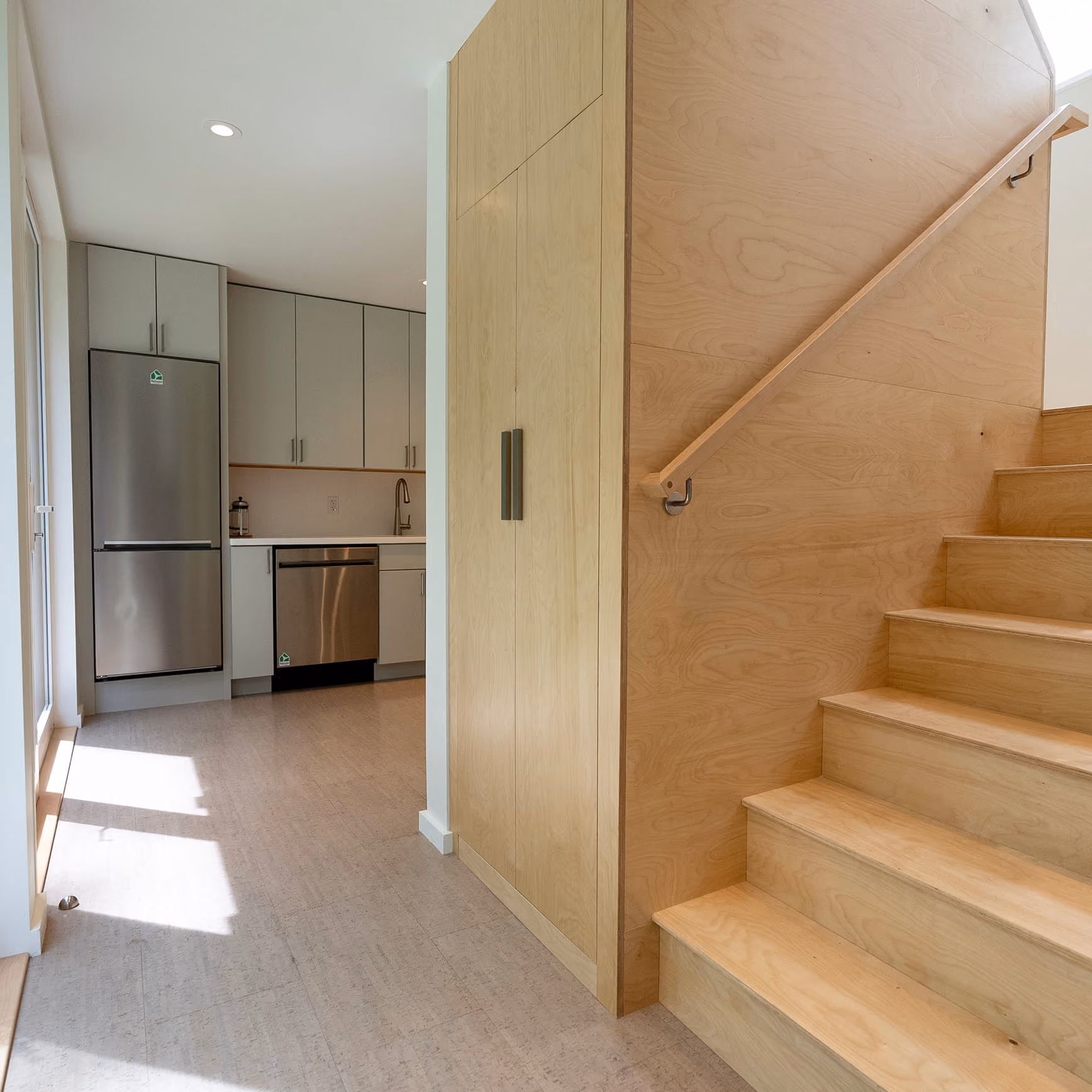 Staircase connecting the two floors of the Dorothy ADU interior