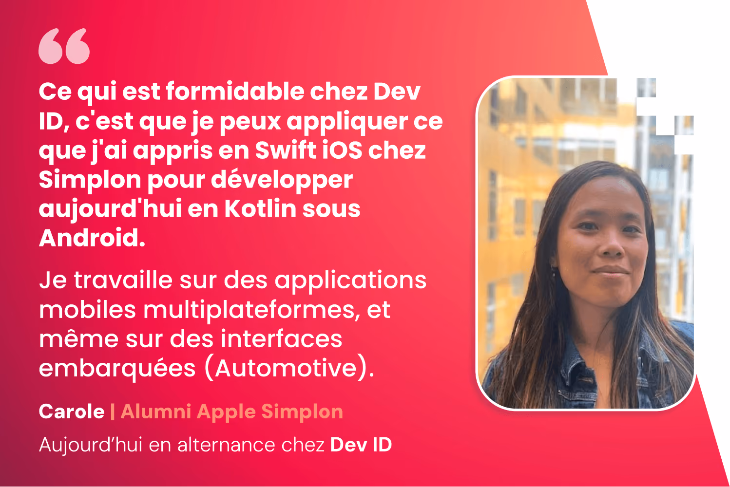 Carole, alumni Simplon en formation CDA et alternante chez DEV ID
