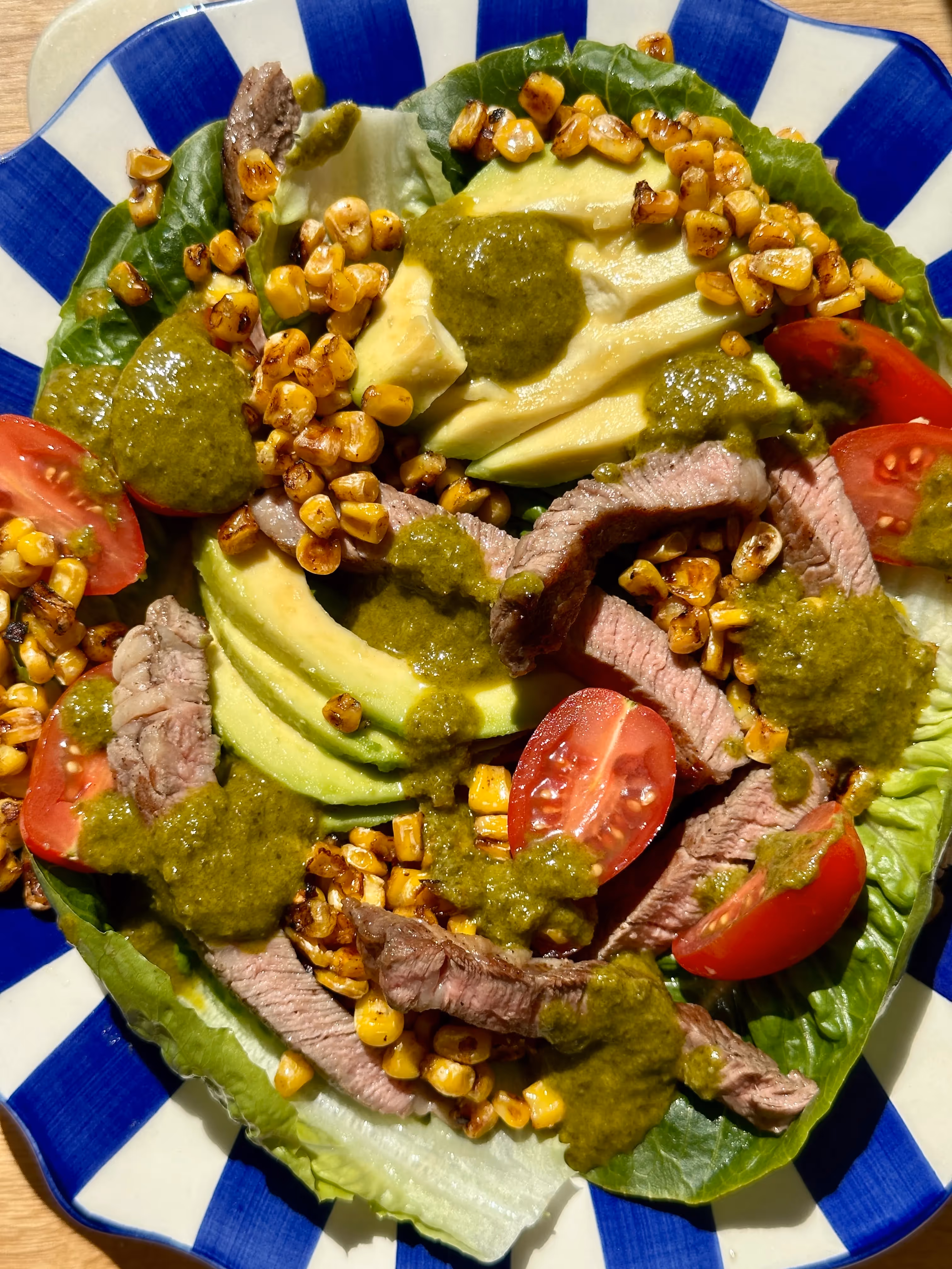 Steak & Chimichurri Pesto Salad with Charred Corn