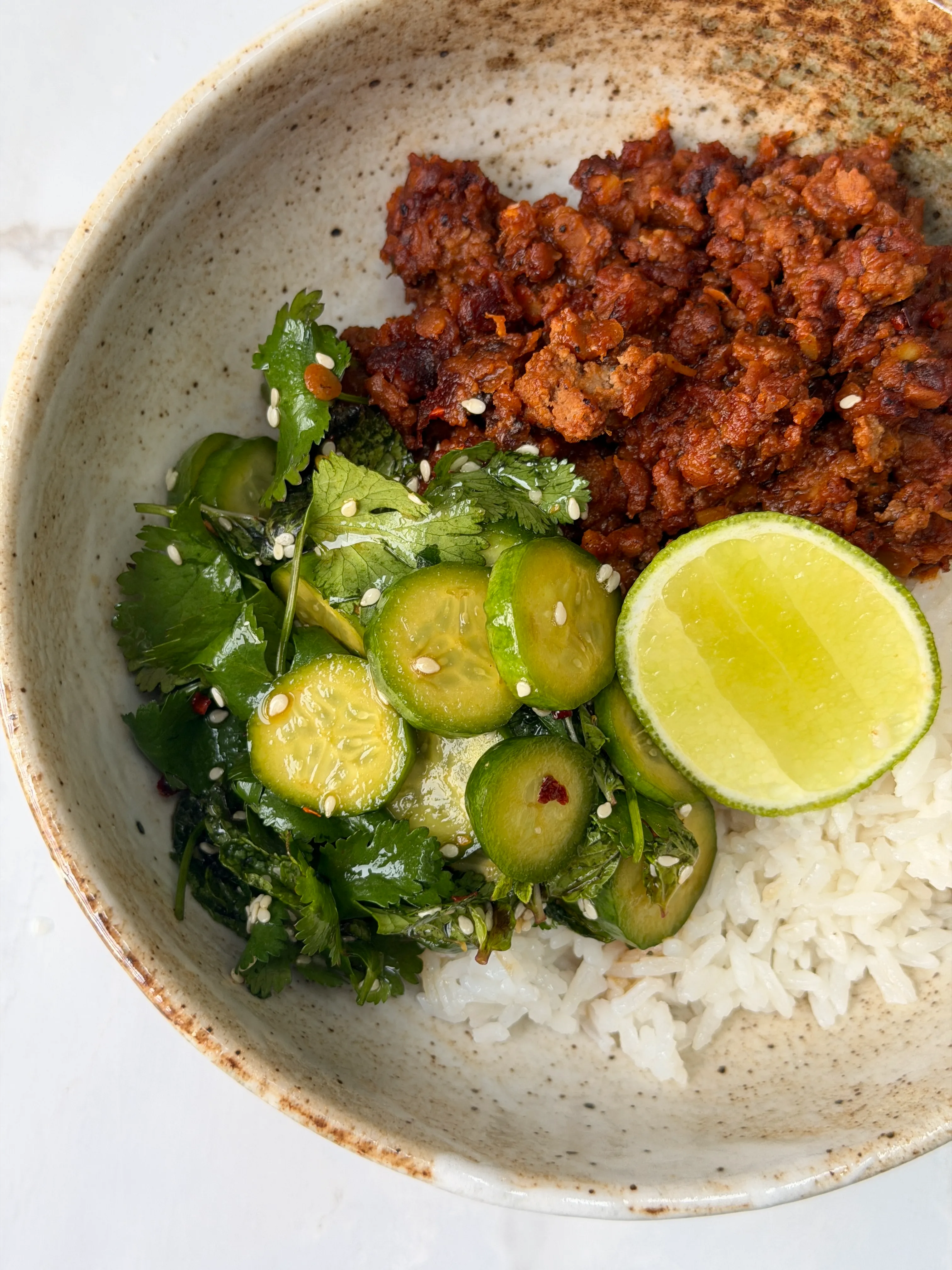 Gochujang Beef Rice Bowl with Herby Cucumber Salad | More Ways Than One