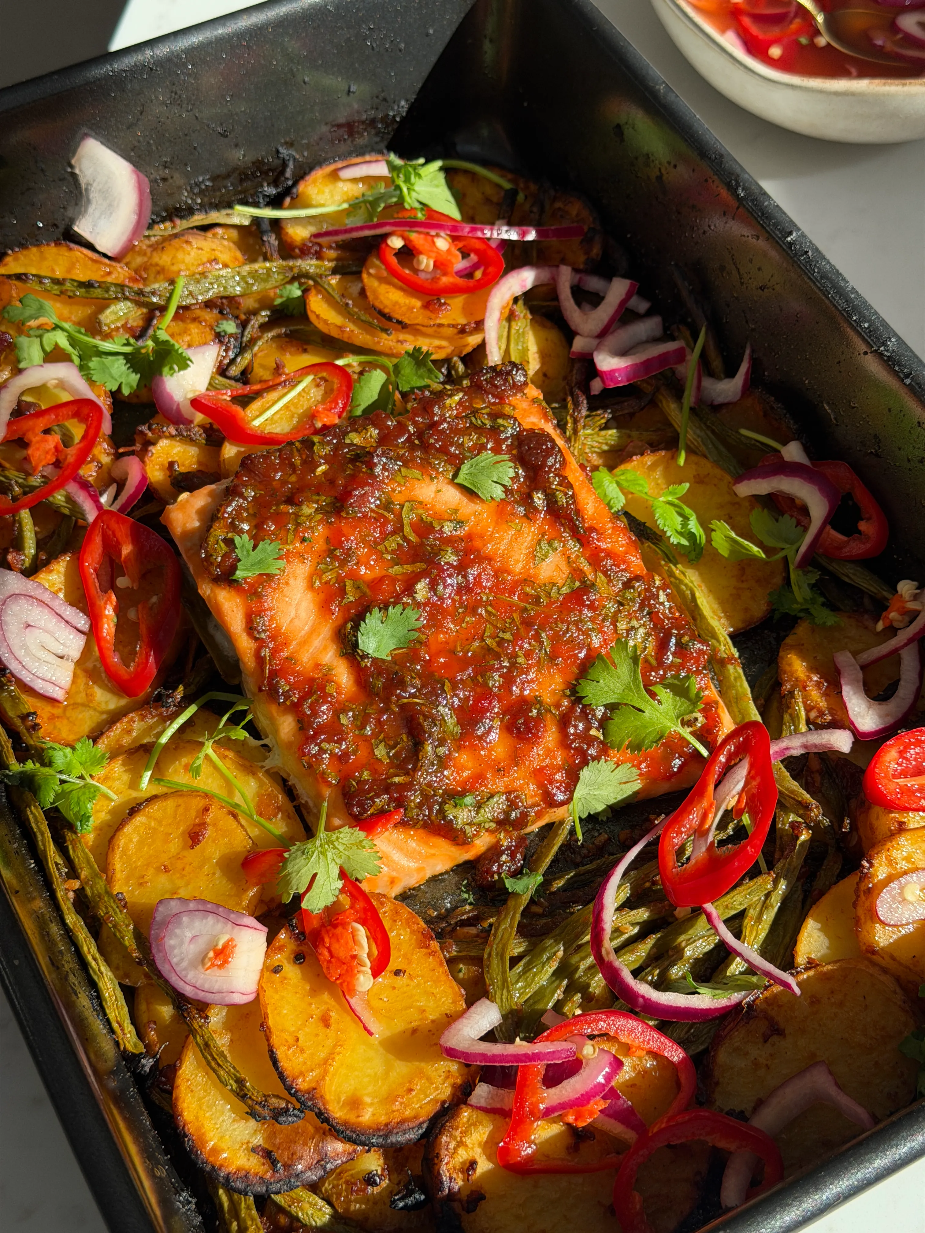 Sticky Salmon Traybake