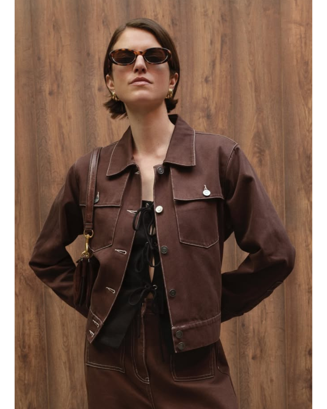 A customer wearing the jacket recommended to them