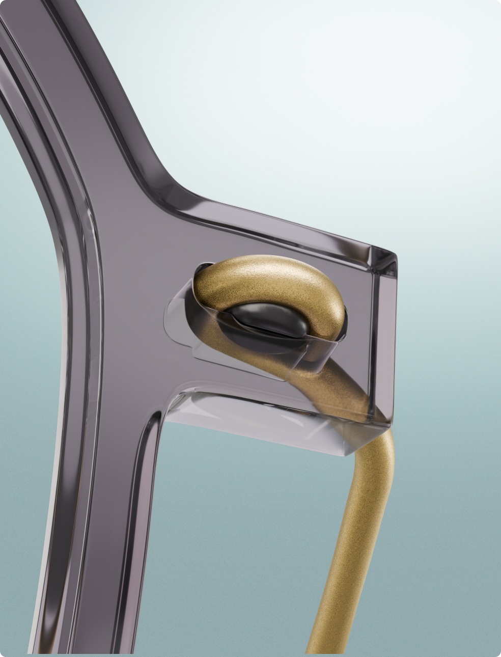 Gold and black abstract design within a curved metallic frame