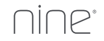 Nine logo with minimalist, curved typography in black and white