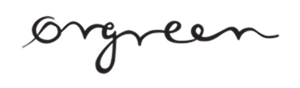 Stylized handwritten text logo saying "orgreen" in cursive script