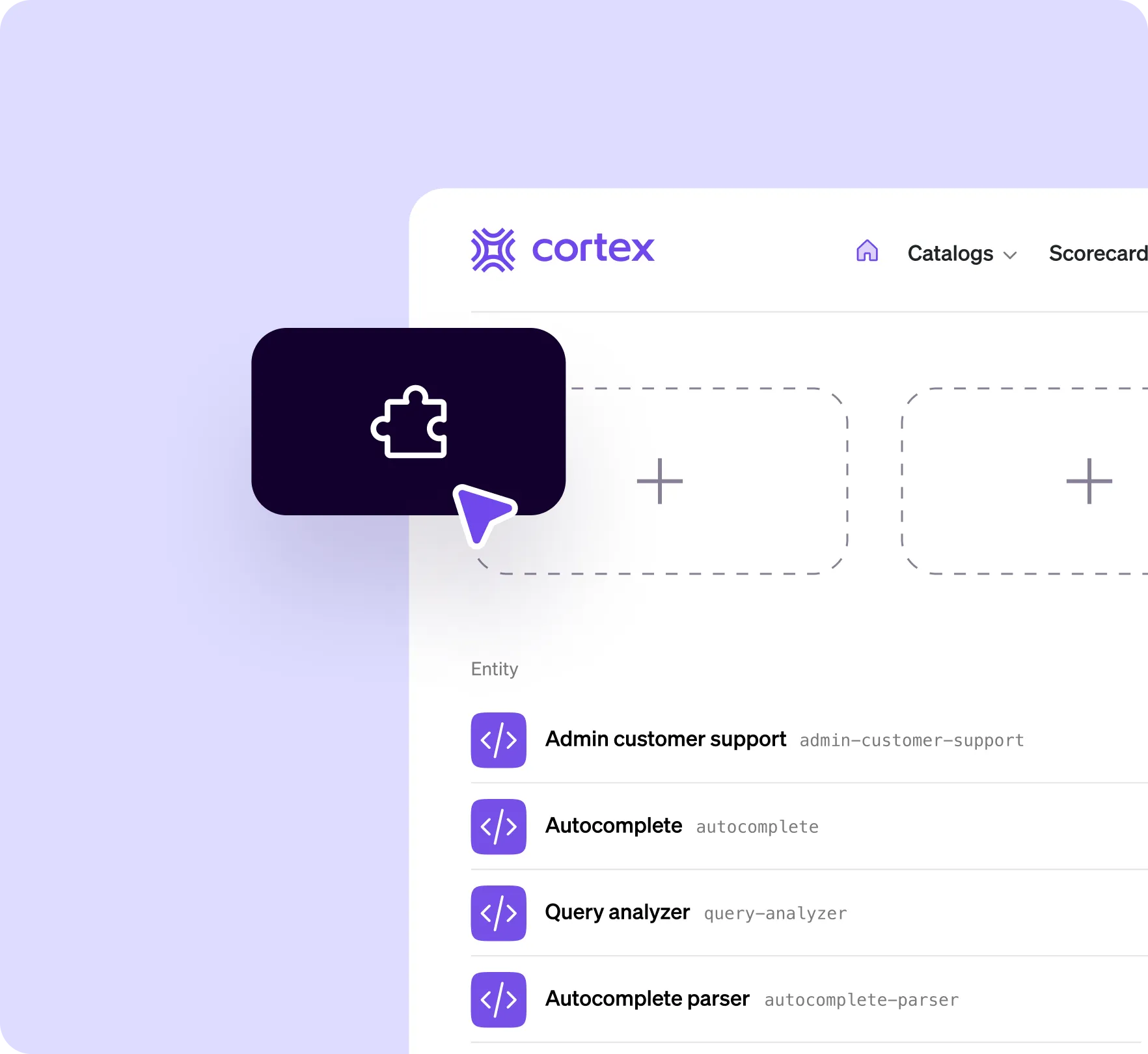 Cortex dashboard with option to connect plugin functionality