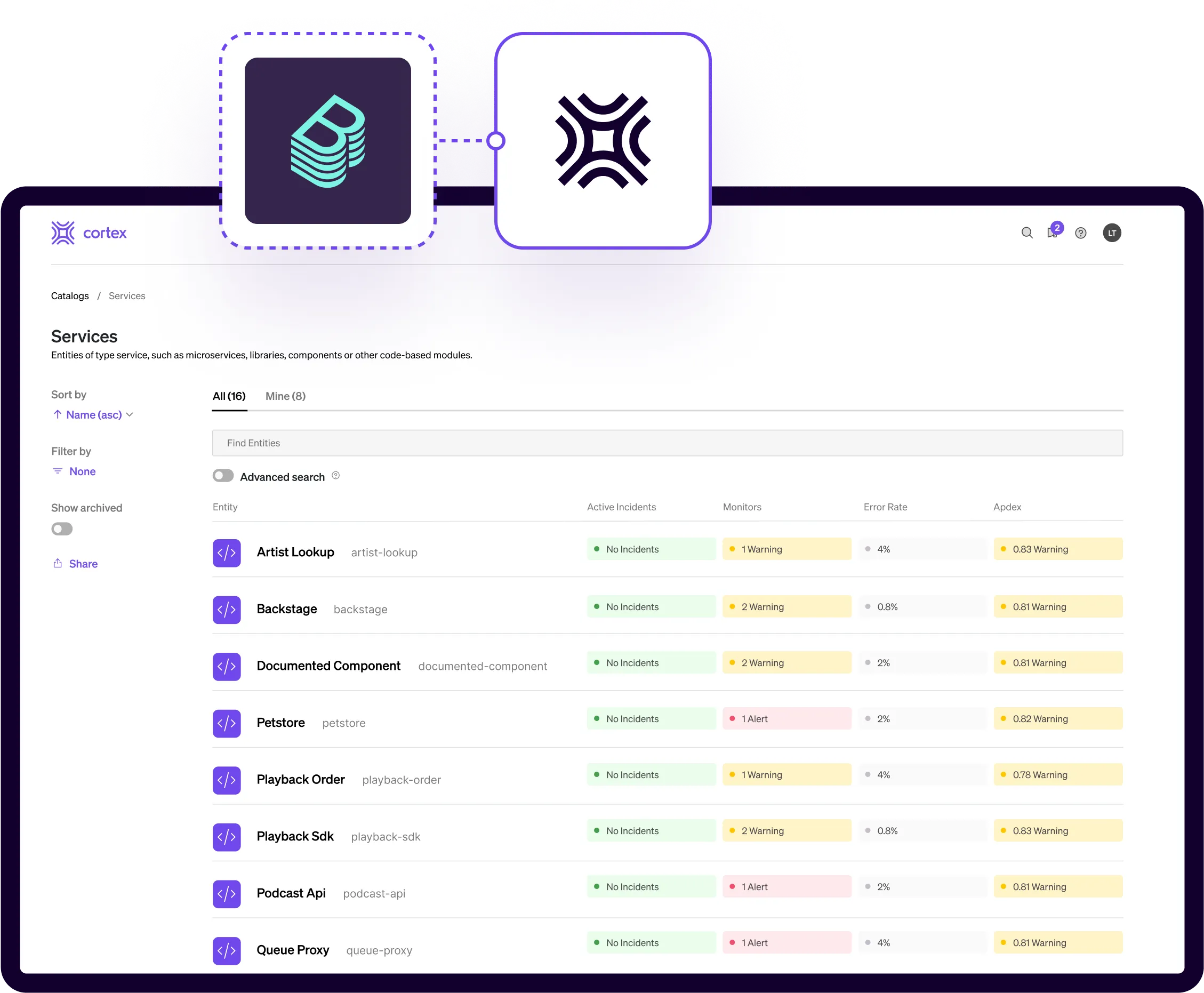 Services screen inside Cortex app