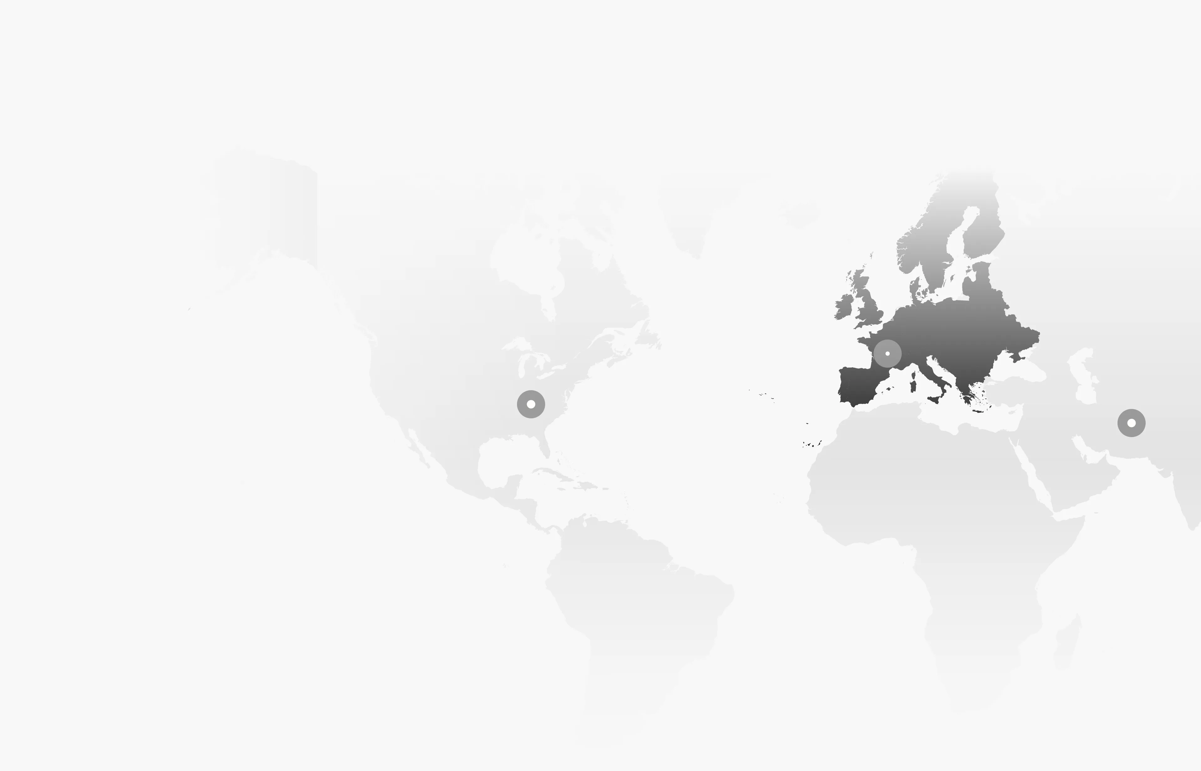 Minimal world map highlighting Digidop’s international presence, with location markers across Europe, North America, and Asia.