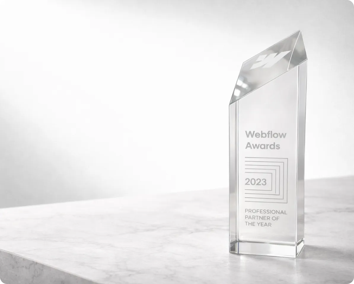 Trophée Webflow Awards 2023 « Professional Partner of the Year », récompensant Digidop comme première agence Webflow française à remporter cette distinction internationale.
