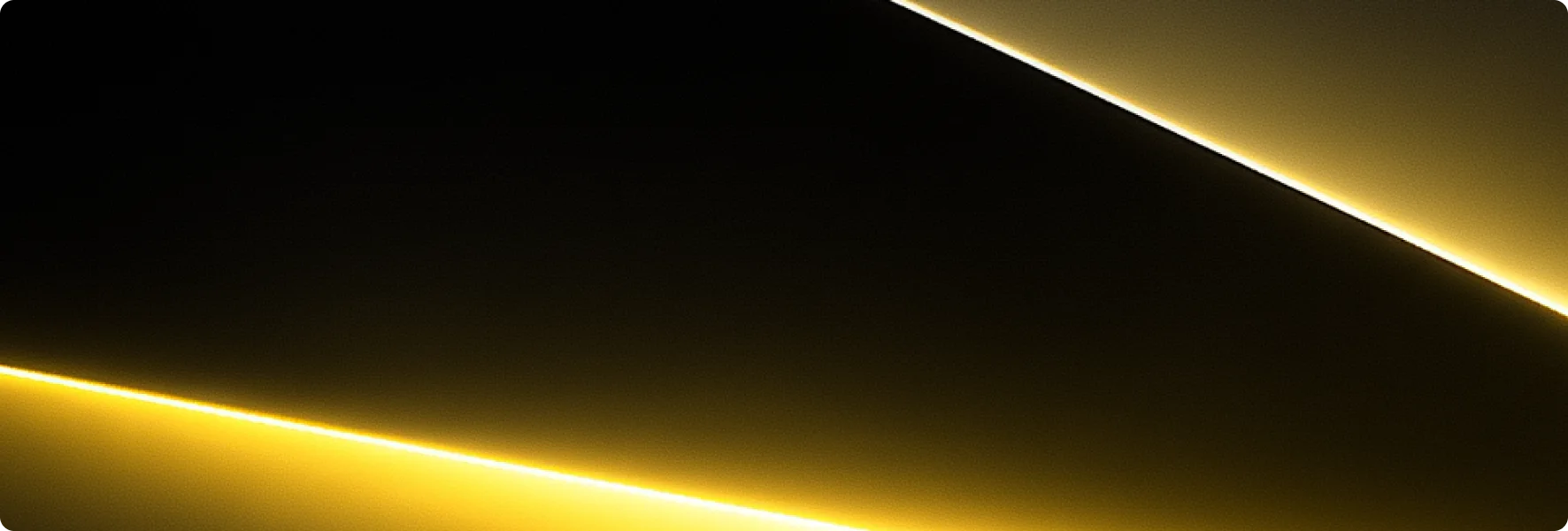 Minimalist black and gold abstract background with two golden light beams crossing a dark composition, illustrating growth, technology, and momentum.