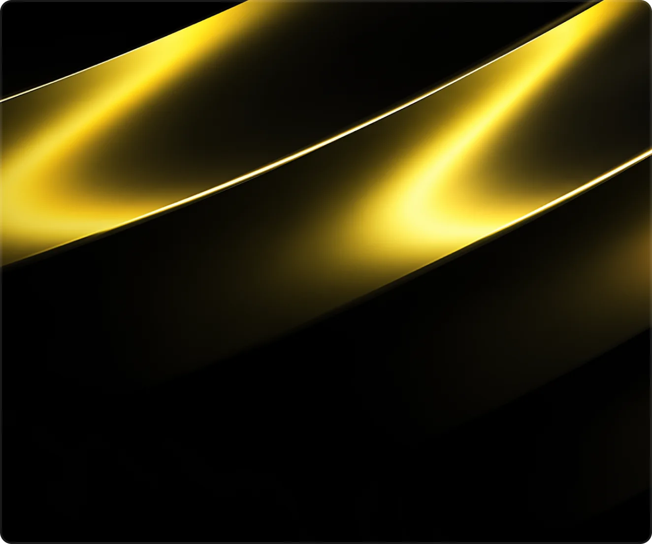 Abstract black and gold background featuring metallic ribbons illuminated by golden reflections, conveying a premium identity, innovation, and digital performance.
