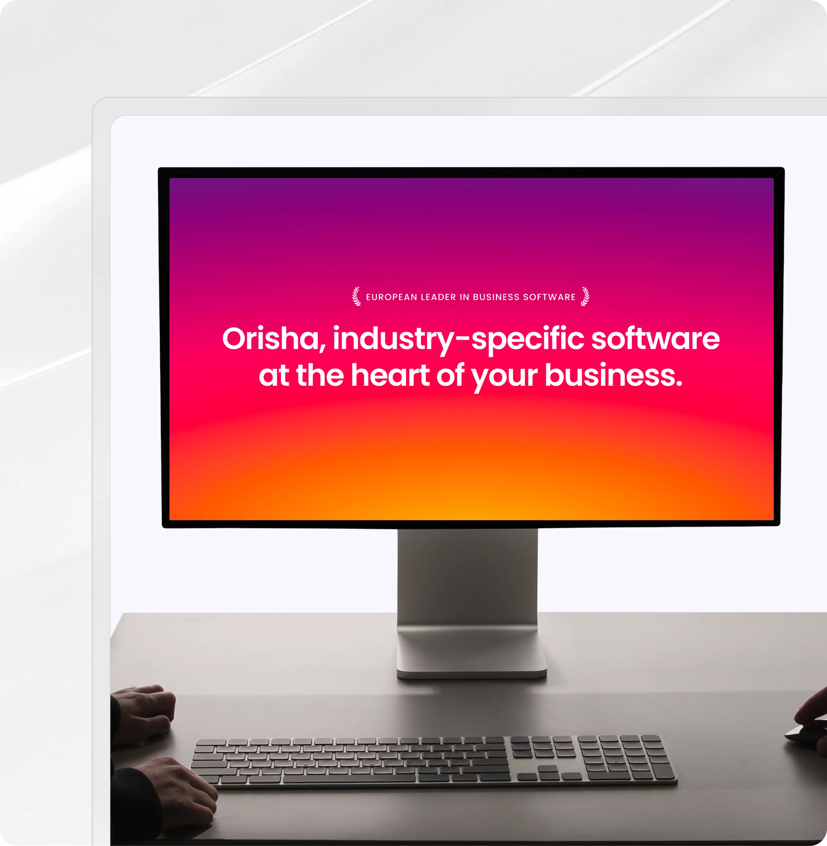 Computer screen showing text about Orisha as industry-specific software at the heart of business.