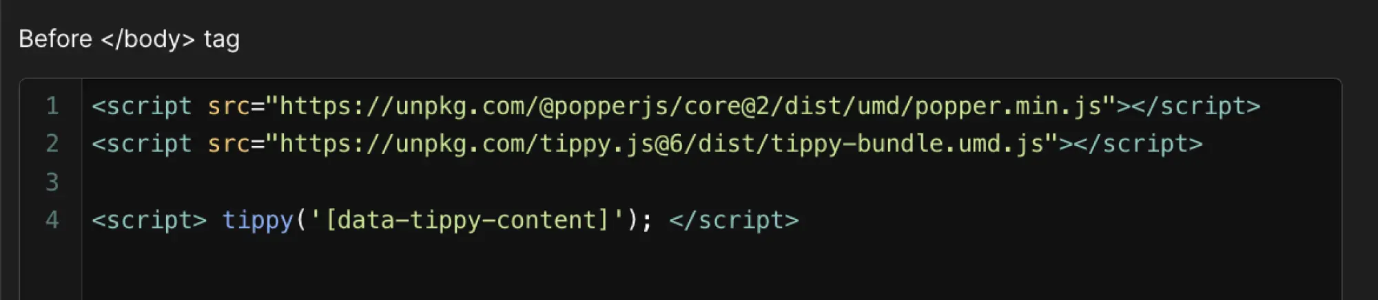 Initialisation du script tippy.js