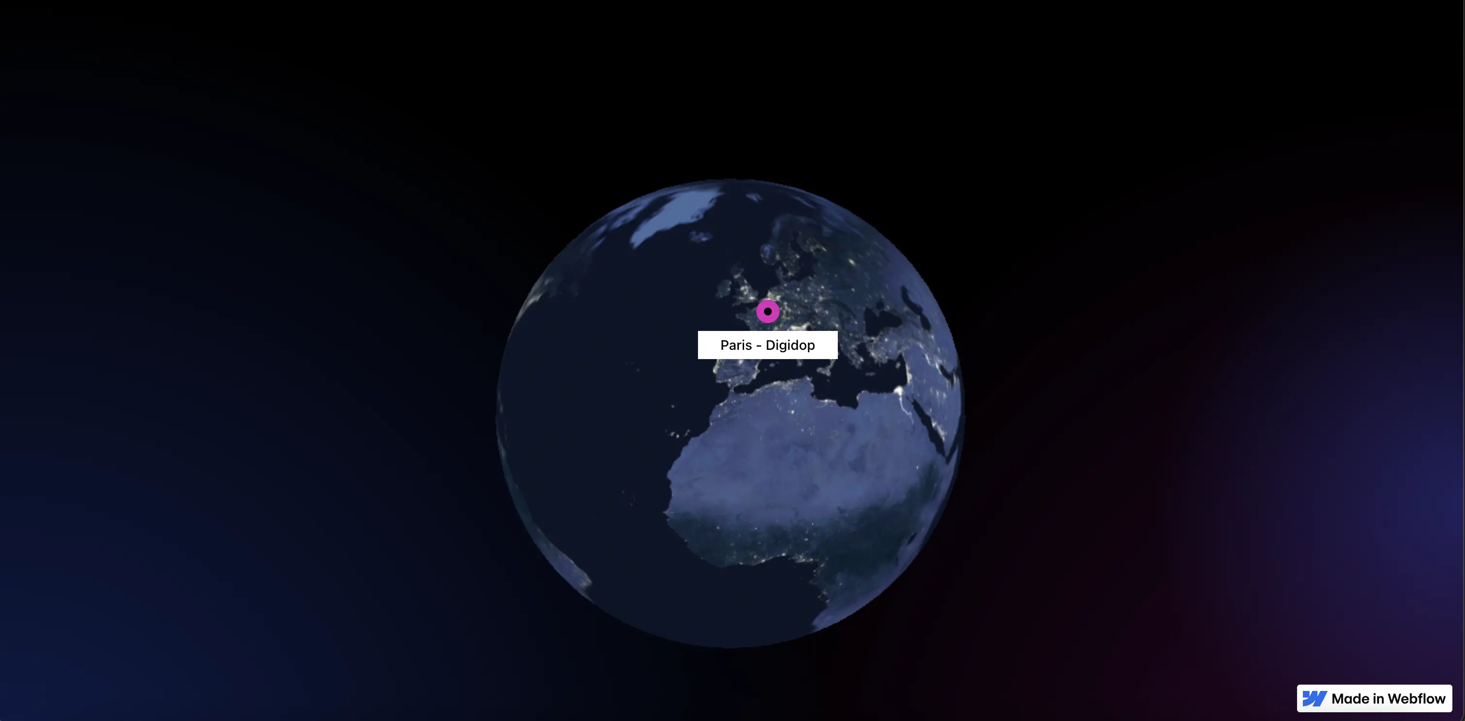 Map 3D interactive avec un point sourcé depuis le CMS de Webflow