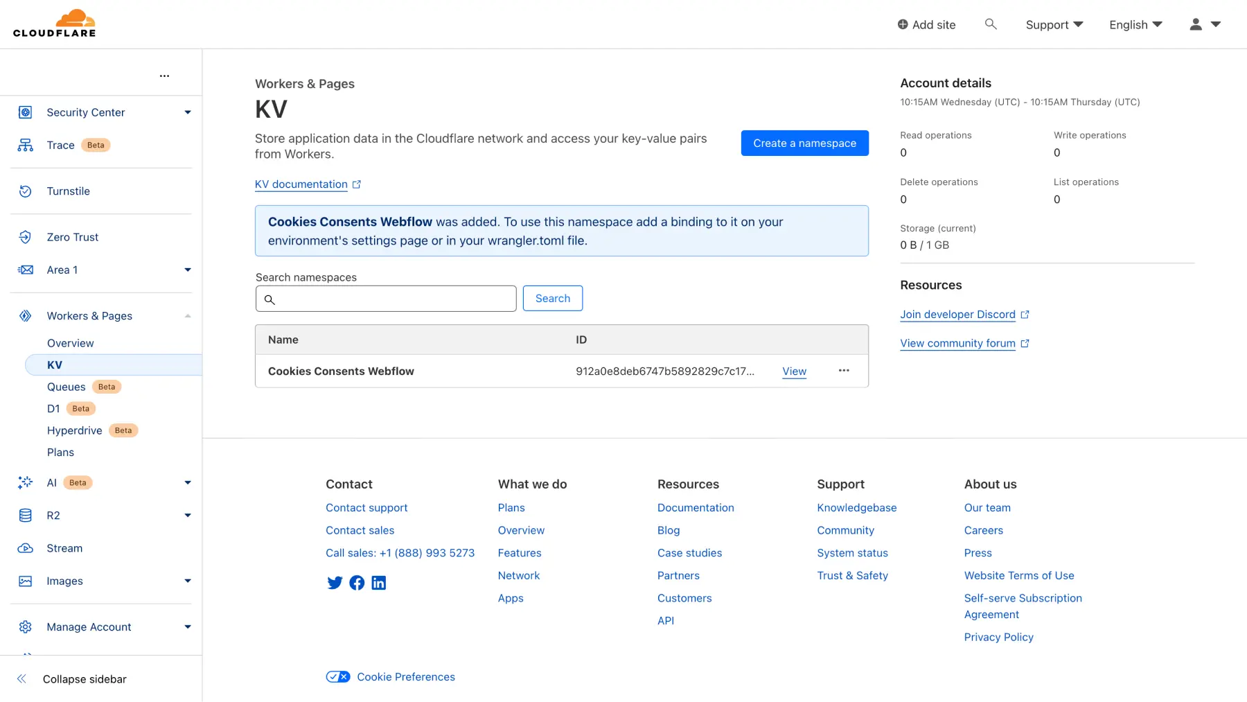 KV Cloudflare Créé