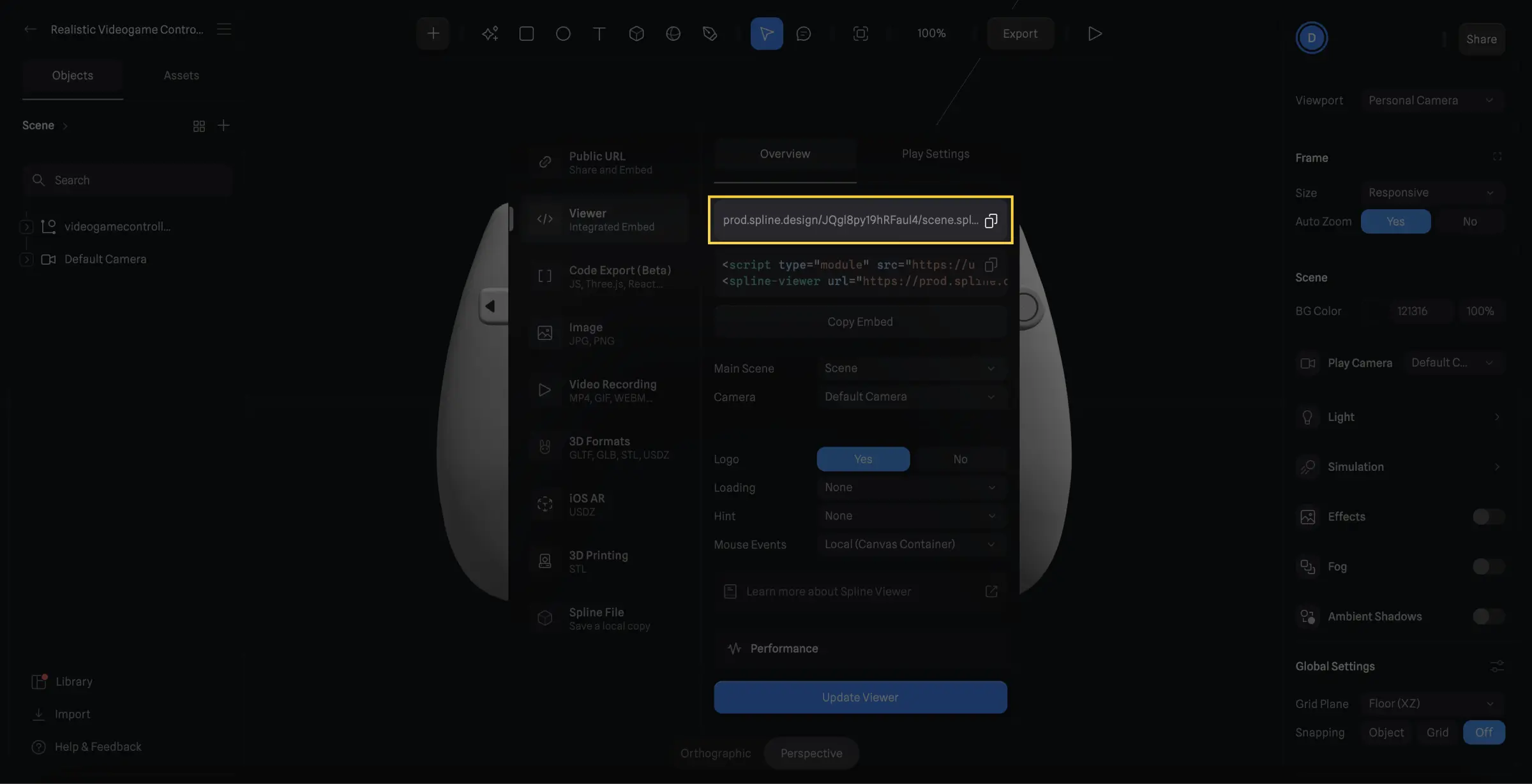 URL de prod à copier depuis Spline