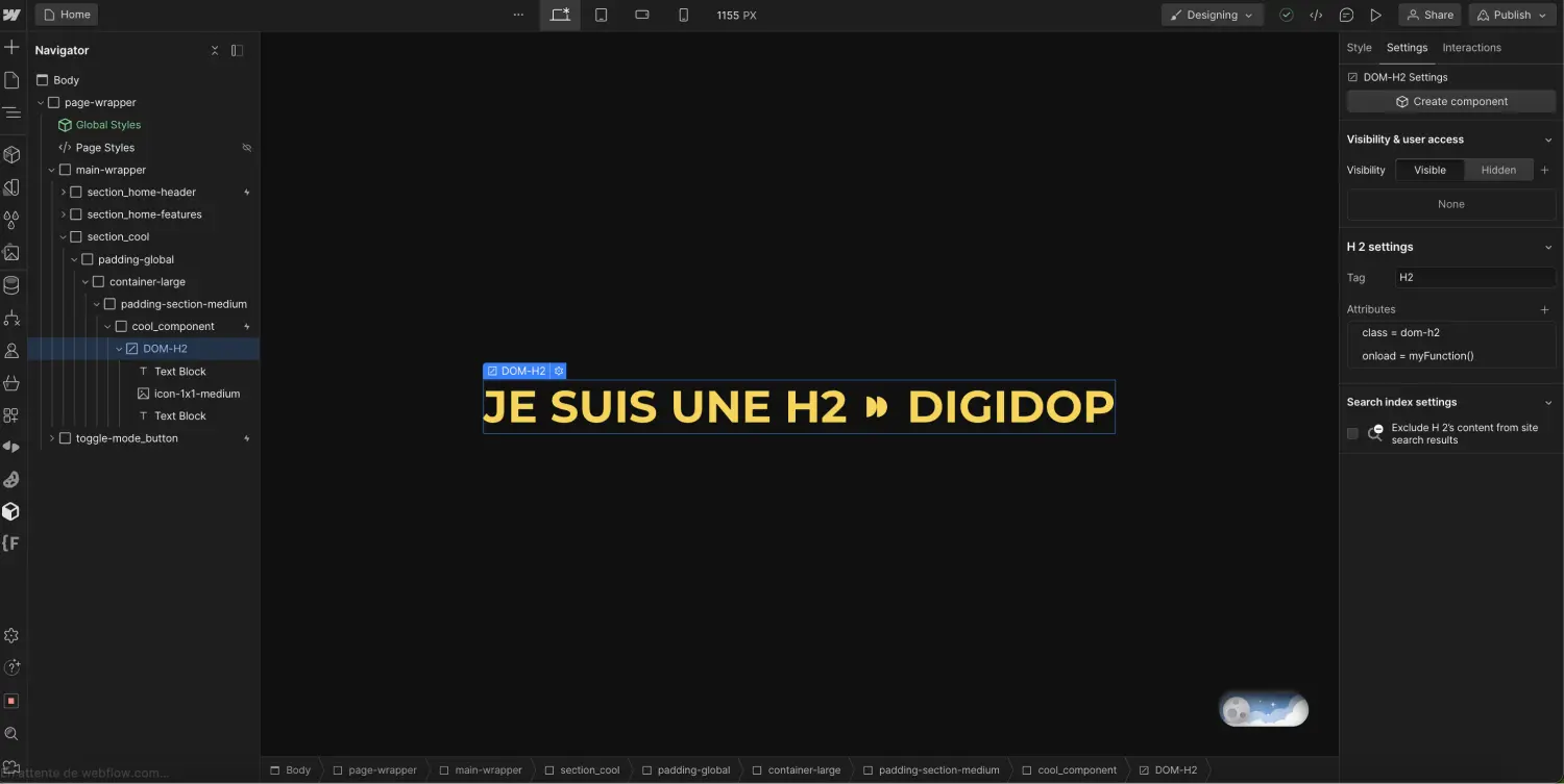 H2 avec une image grâce à l'élément DOM Webflow