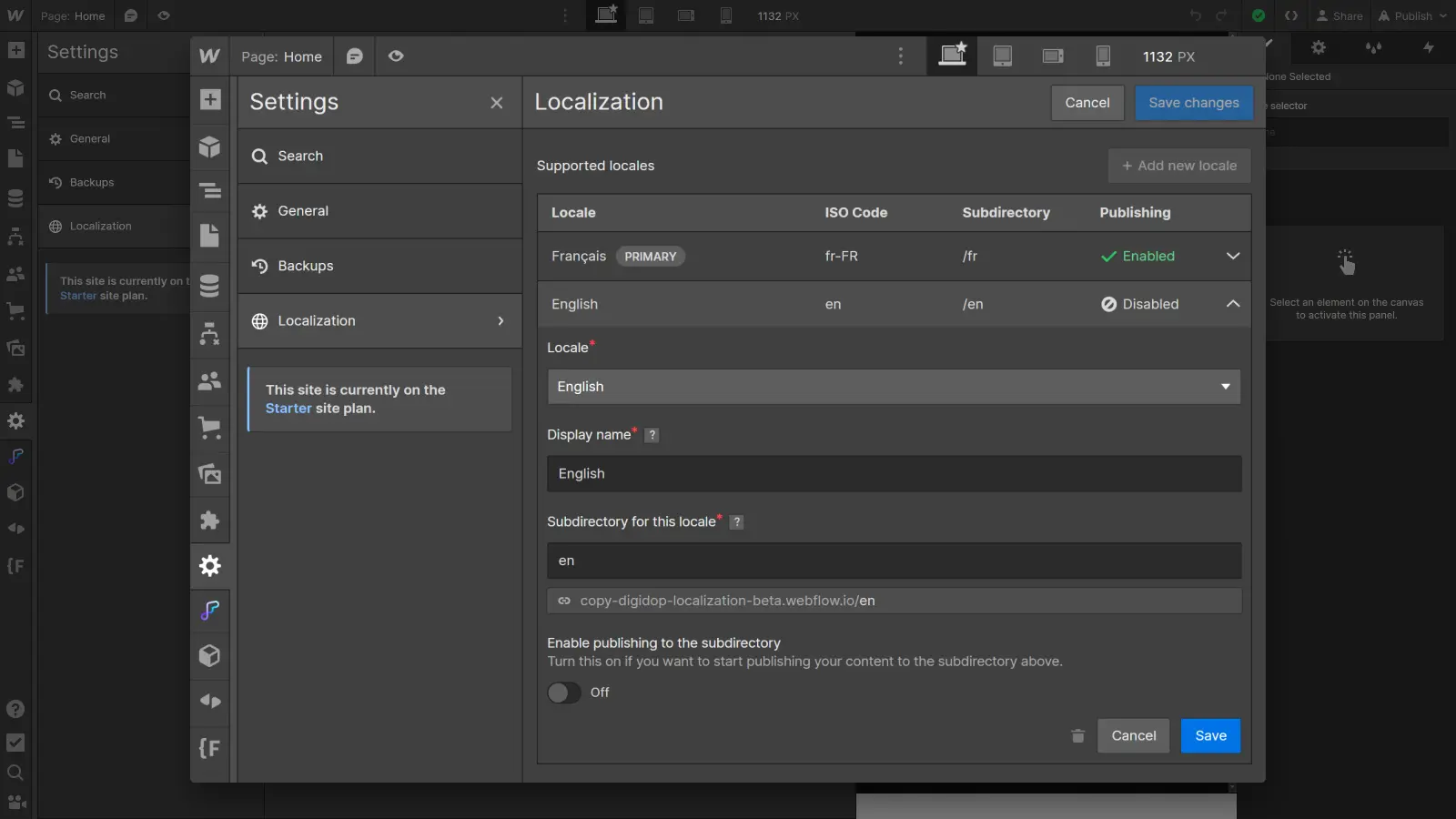 Webflow Localization, langues secondaires