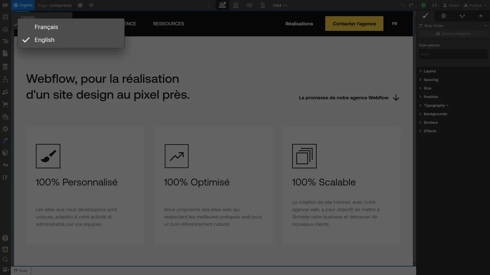 Webflow Localization, changer de langue