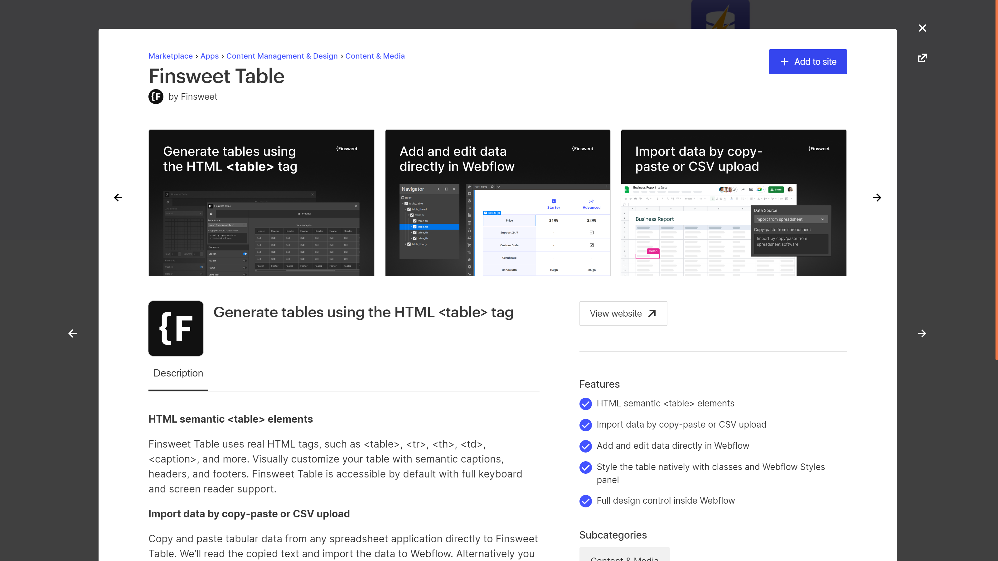 Finsweet Table, Webflow Apps