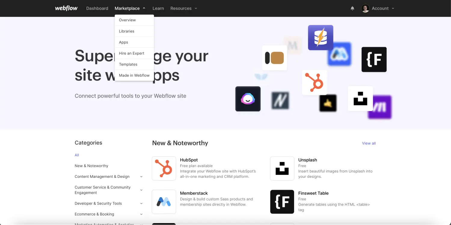Marketplace Apps Webflow