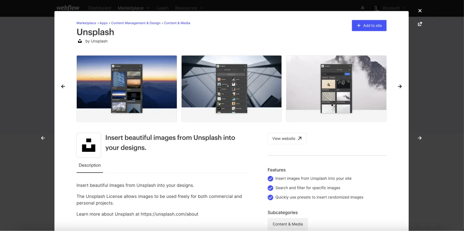 App Unsplash Webflow