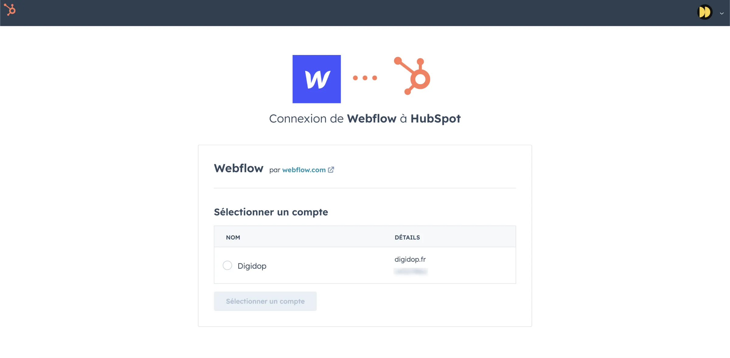 Connexion de Webflow à Hubspot