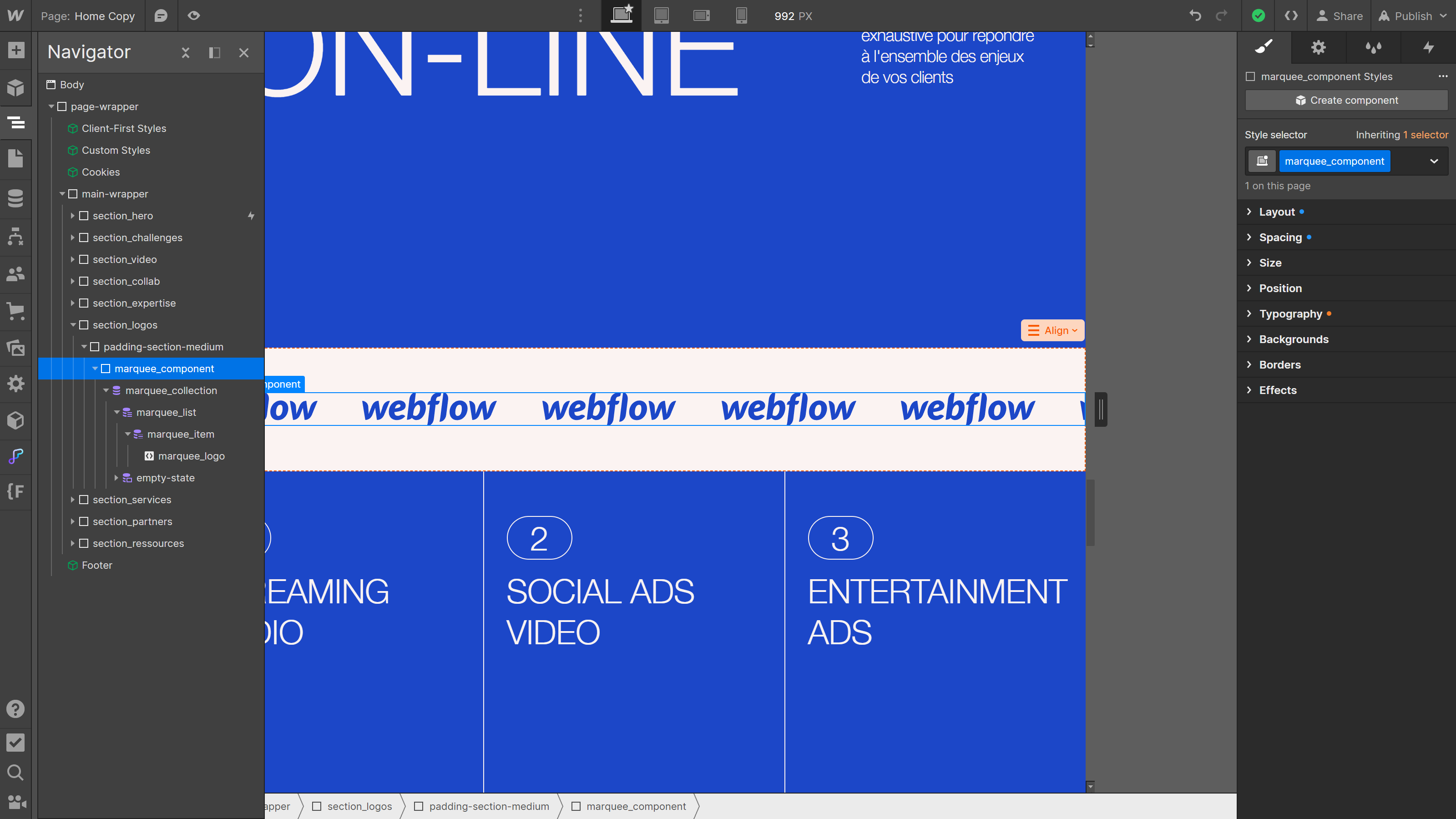 Webflow, animation marquee CMS 