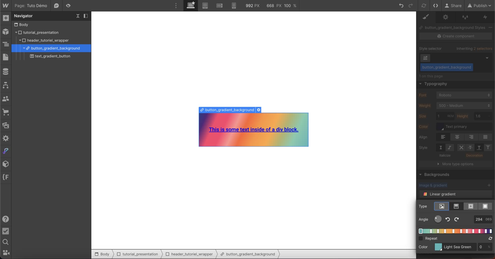 Design d'un background linear gradient sur Webflow