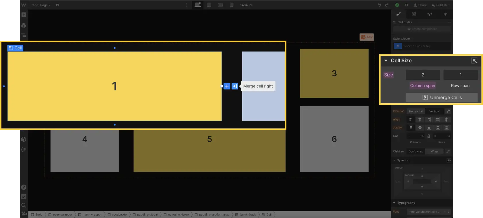 Merge or Split Quick Stack Cells Webflow