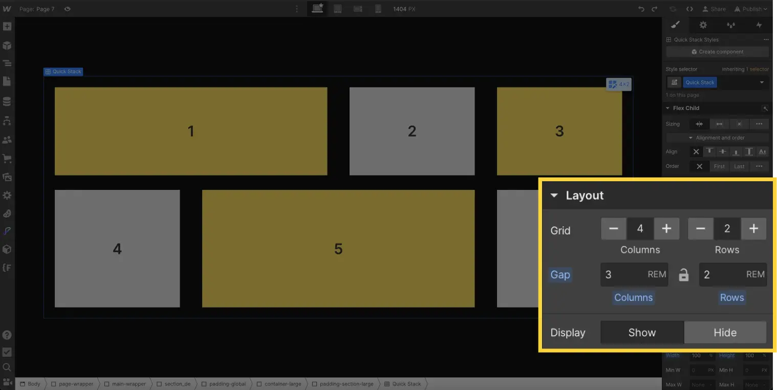 Quick Stack Layout Style Webflow