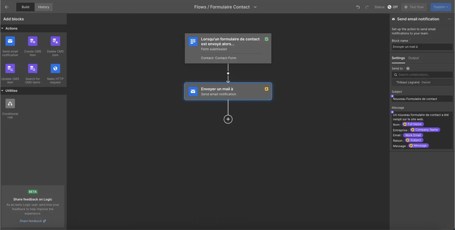 customizing the subject and message of the webflow automation email