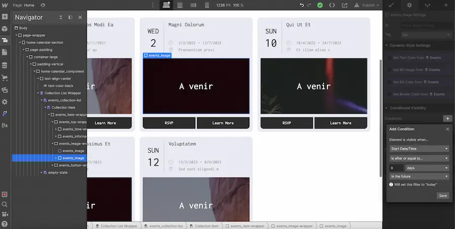 ajout conditionnal visibility par date webflow