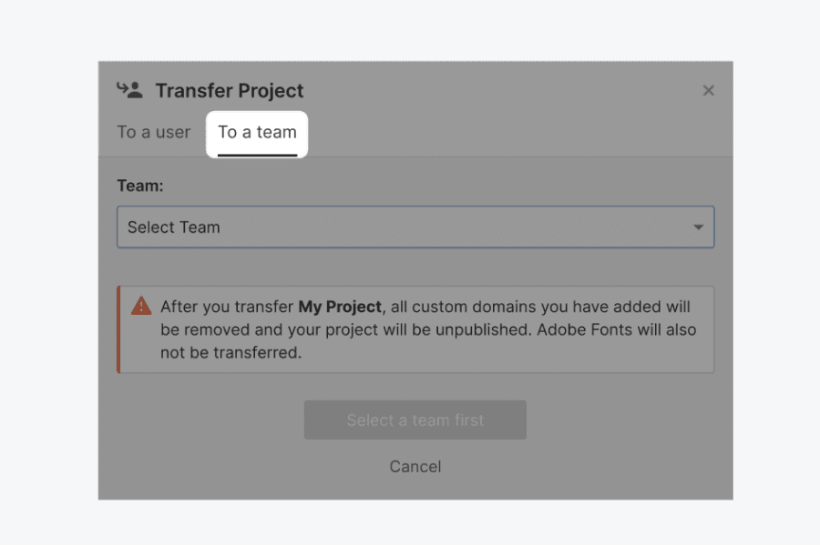 Transfert projet webflow à une équipe