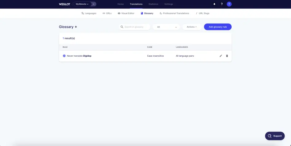 Managing translation rules in Weglot
