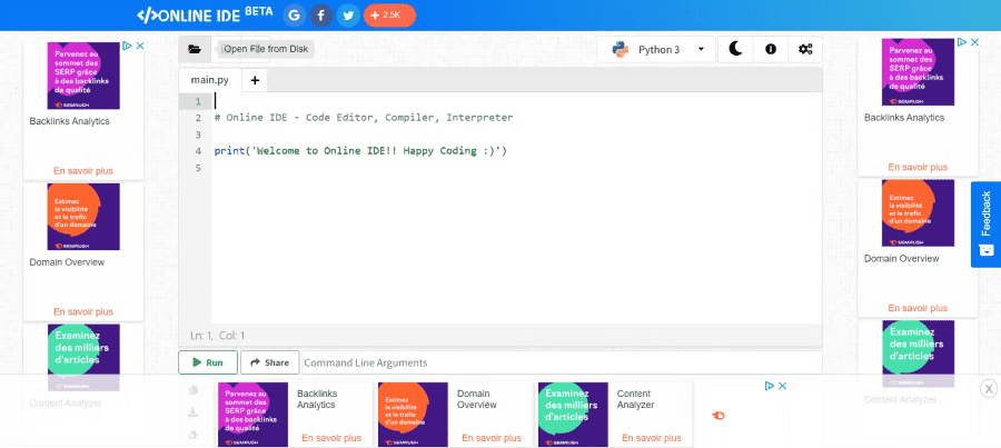 Interface online-IDE.com