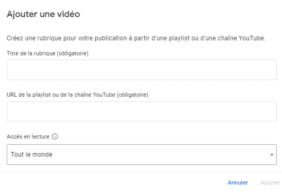 Capture d'écran ajouter une rubrique à partir d'une vidéo dans Publisher Center pour Google Actualités