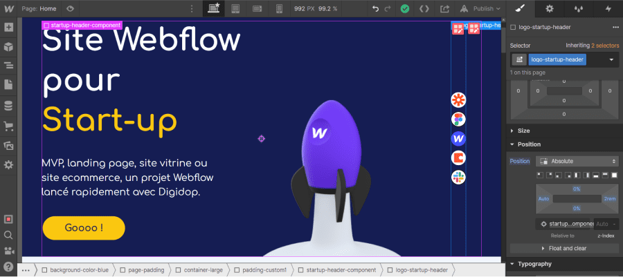 Position absolute élément Webflow