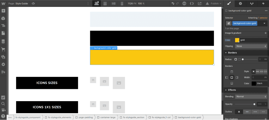 Personnalisation couleurs de fond Webflow