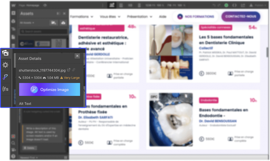 Aperçu de la fonctionnalité (bouton) de compression d'images de Flowbase dans Webflow