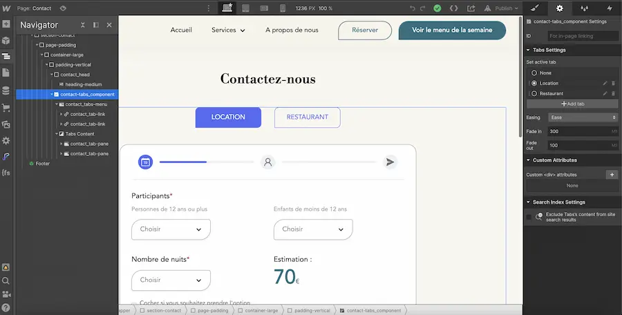 élément tab dans webflow