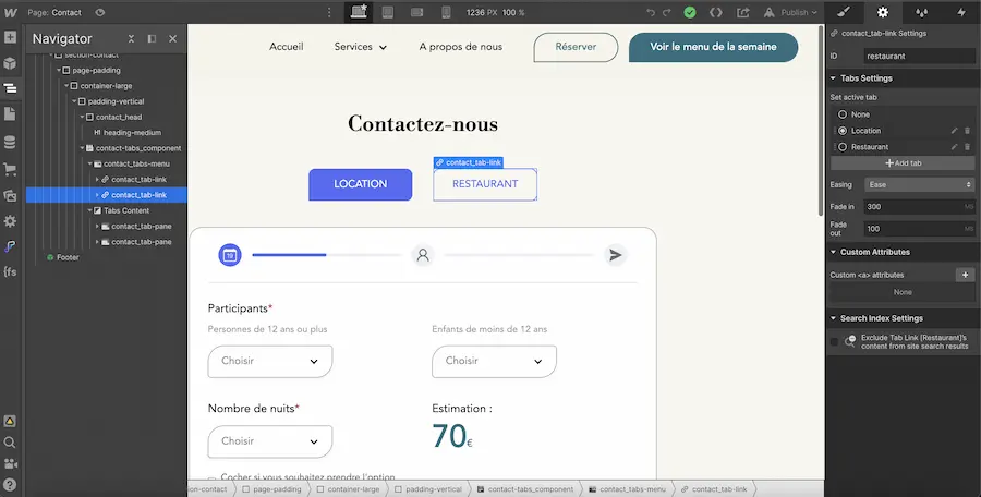 Donner un id à un tab link webflow