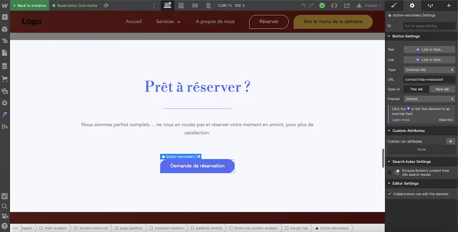 ajout du lien vers un tab spécifique webflow