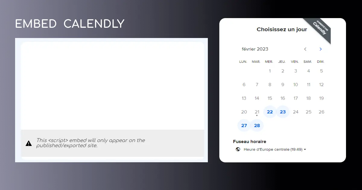 embed-calendly dans webflow et rendu calendrier